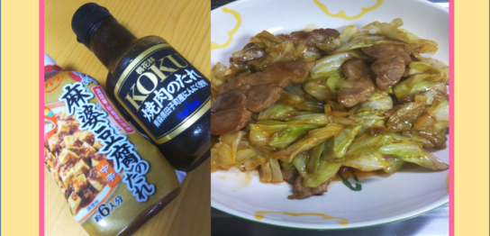 サルベージごはんは、焼肉のタレを救う(^^♪main_image(イラスト込み材料と完成した回鍋肉)